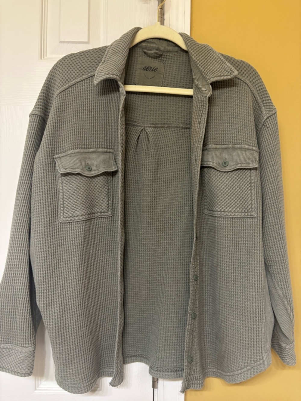 aerie Waffle Knit Button-Up Jackets - Sage and Blue